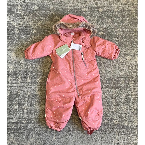 H&M Jackets & Coats Hm Baby Girl 9m Snowsuit Pink Polka Dots Fur Fleece Lined Warm Zipper P3